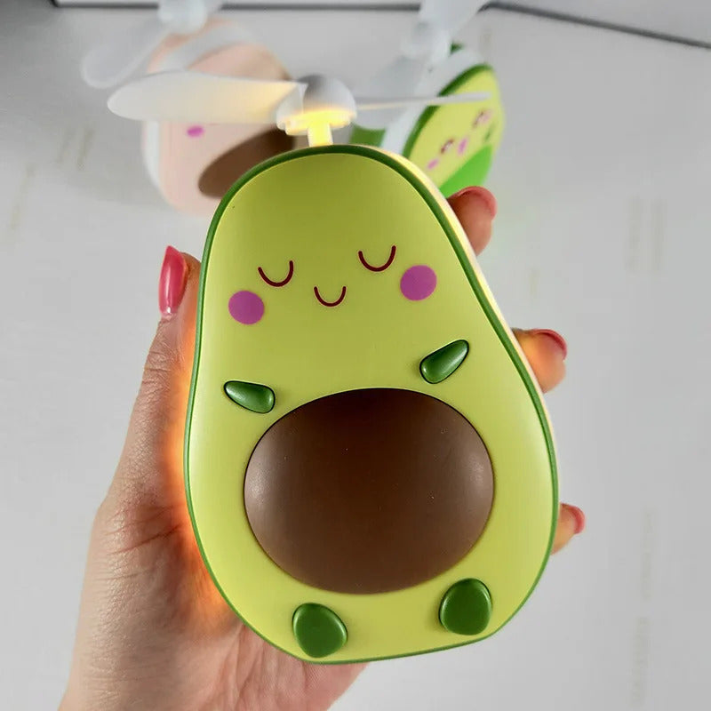 CASHOU62 Avocado Shape Makeup Mirror Portable Three Way Fill Light Make-up Mirror Handheld Mini Air Cooler Fan