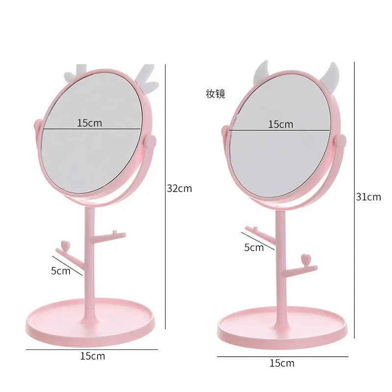 CX226  Makeup Mirror Table Desktop Countertop Base Use for Bathroom Travel Ordinary Pink Cat Ear Mirror