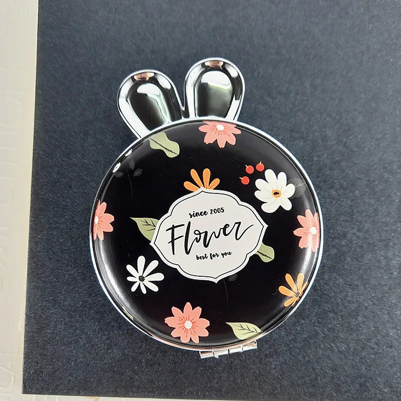 DSHOU259 Flowerr Pattern Portable Double Sided Mirror Rabbit Pocket Makeup Mirror Women Girls Beauty Cosmetic Compact Mirrors