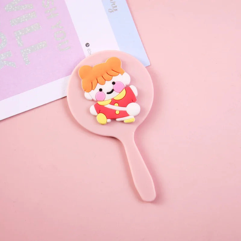 TSHOU911 Cute Mini Handheld Cosmetic Mirror Dressing Salon Barbers Beauty Hair Hairdressers Cartoon Decorative Mirror with Handl