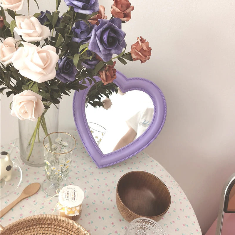 CASHOU42 Mirror Desktop Pink Love Makeup Mirror Wall Mounted Dual-Use Heart-Shaped Hanging Mirror Vanity Mirror Girl Room Wall