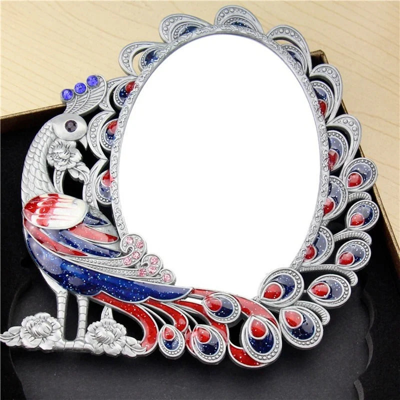 CASHOU21 Standing Mirror for Bedroom Folding Desktop Makeup Mirror Retro Euporen 3D Peacock Pattern Princess Mirror with Storage