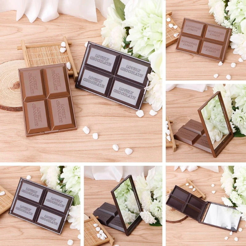 L195 Cute Chocolate Cookie Shaped Square Pocket Mirror Mini Foldable Makeup Mirror U2JD