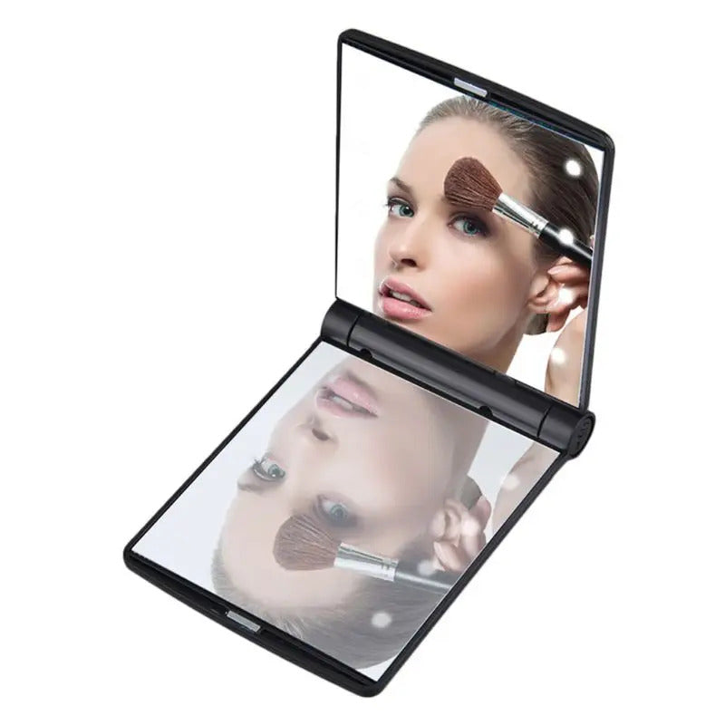 CX414 LED Lights Lamps Women Girls Portable Folding Rectangle Makeup Mirror Compact Pocket Size Travel Cosmetic U2JD