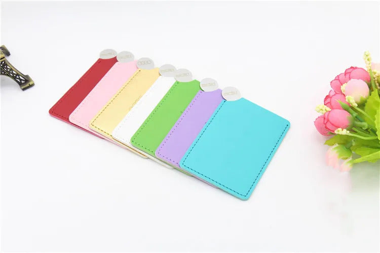 CX416 Portable Card Style Pocket Cosmetic Mirror PU Leather Cover Stainless Steel Unbreakable Makeup Mirror