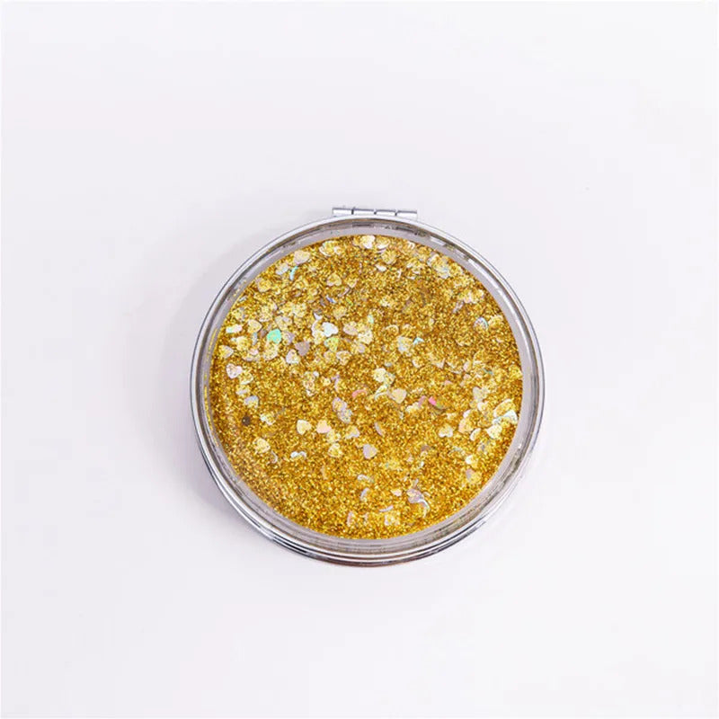 L383  Shiny Quicksand Makeup Mirror Cute Pocket Mirror Makeup Vanity Portable Foldable Vanity Mirror Hand Mirror Compact Mirrors