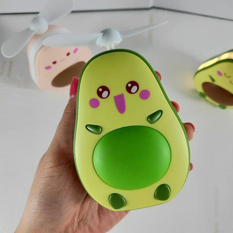 CASHOU62 Avocado Shape Makeup Mirror Portable Three Way Fill Light Make-up Mirror Handheld Mini Air Cooler Fan