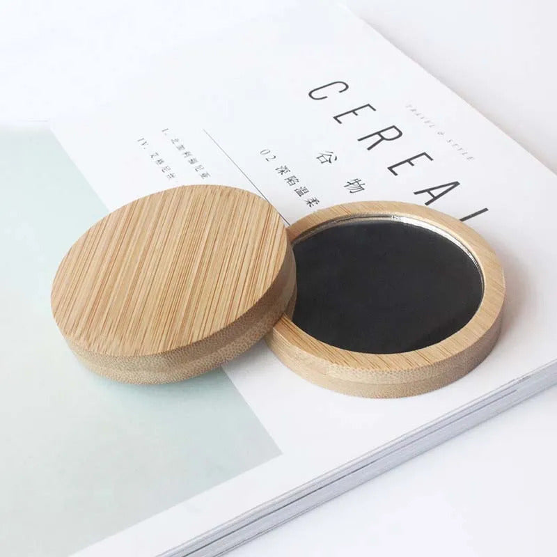 TSHOU518 Makeup Mirror Portable 1pcs Bamboo Cosmetic Mirror Round Portable Mirror Student Beauty Tool Travel Pocket Mirror Purse