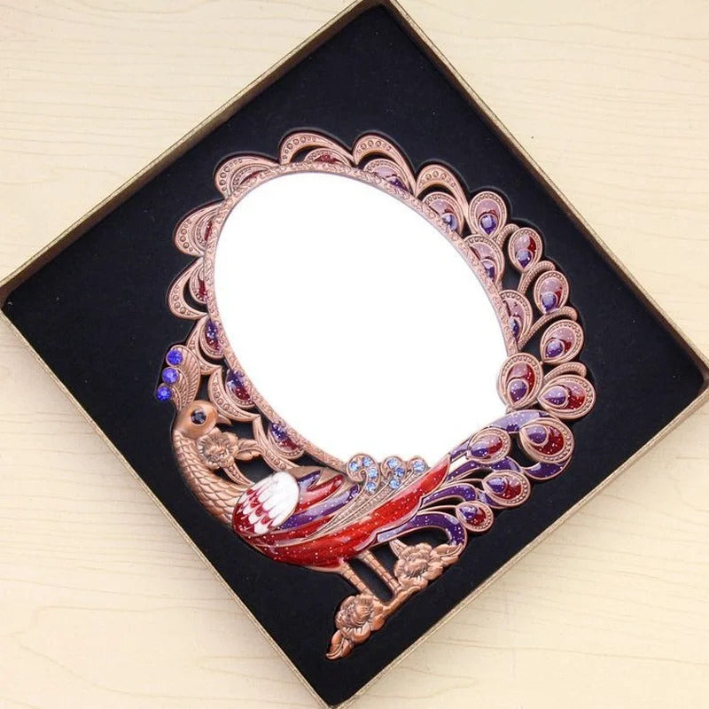 CASHOU21 Standing Mirror for Bedroom Folding Desktop Makeup Mirror Retro Euporen 3D Peacock Pattern Princess Mirror with Storage