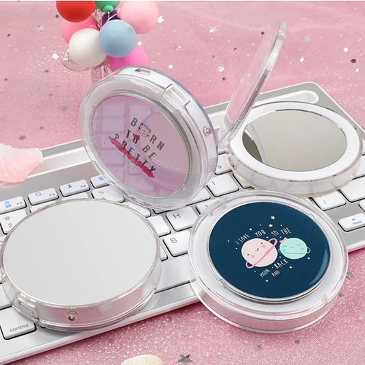 TSHOU857 LED Mini Makeup Mirror Hand Held Fold Small Portable Micro USB Cosmetic Mirror