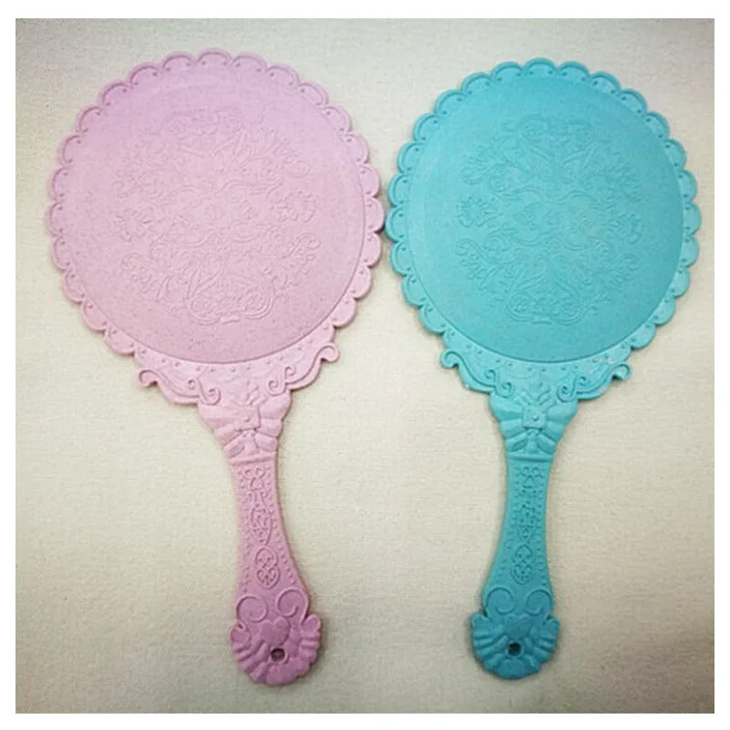 L518 New hand-held mirror HD handle make-up mirror Korean retro pattern beauty mirror European portable mirror princess