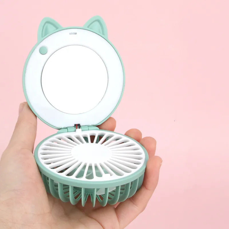 CX151 Cute Cat Portable Mini Pocket Fan Rechargeable LED Fill Light with Makeup Mirror Is Portable for- You To Put Into The Back