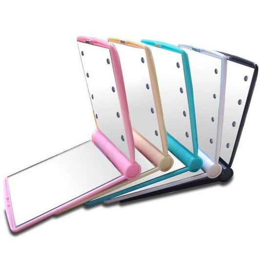 CX428 Lights Lamps Women Foldable Makeup Mirrors Lady Cosmetic Hand Folding Portable Compact Pocket Mirror