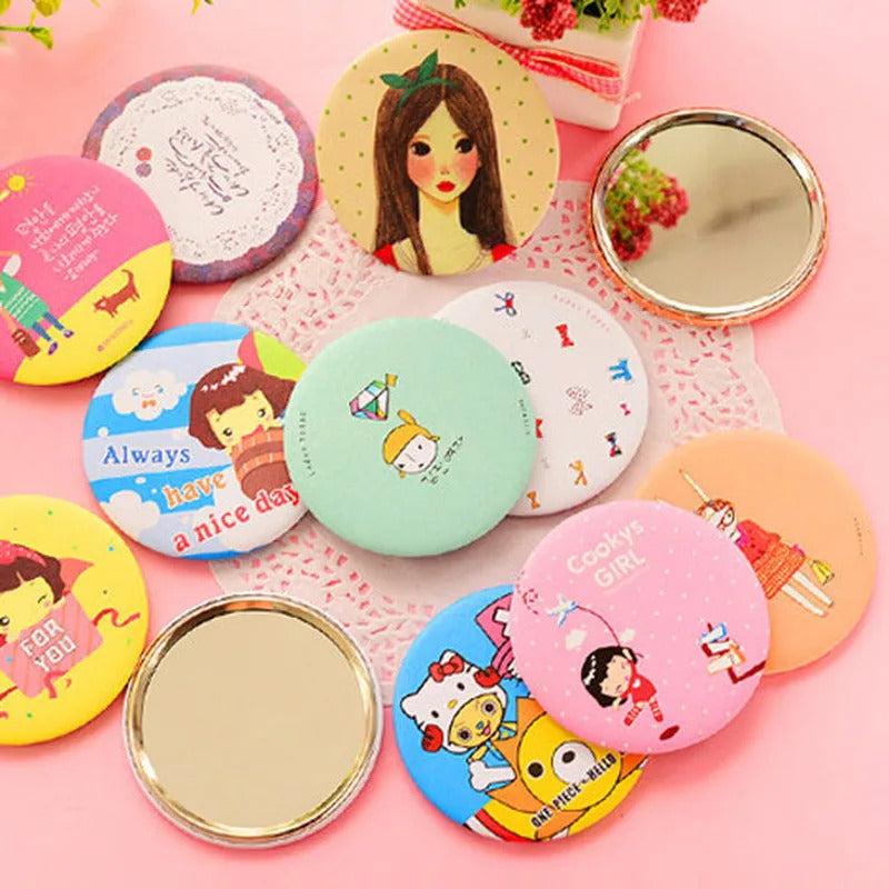 CX574 Portable Makeup Mirror Fashion Lady Cartoon Pattern Portable Compact Pocket Cosmetic Mirror Mini Cute Small Creative Gifts