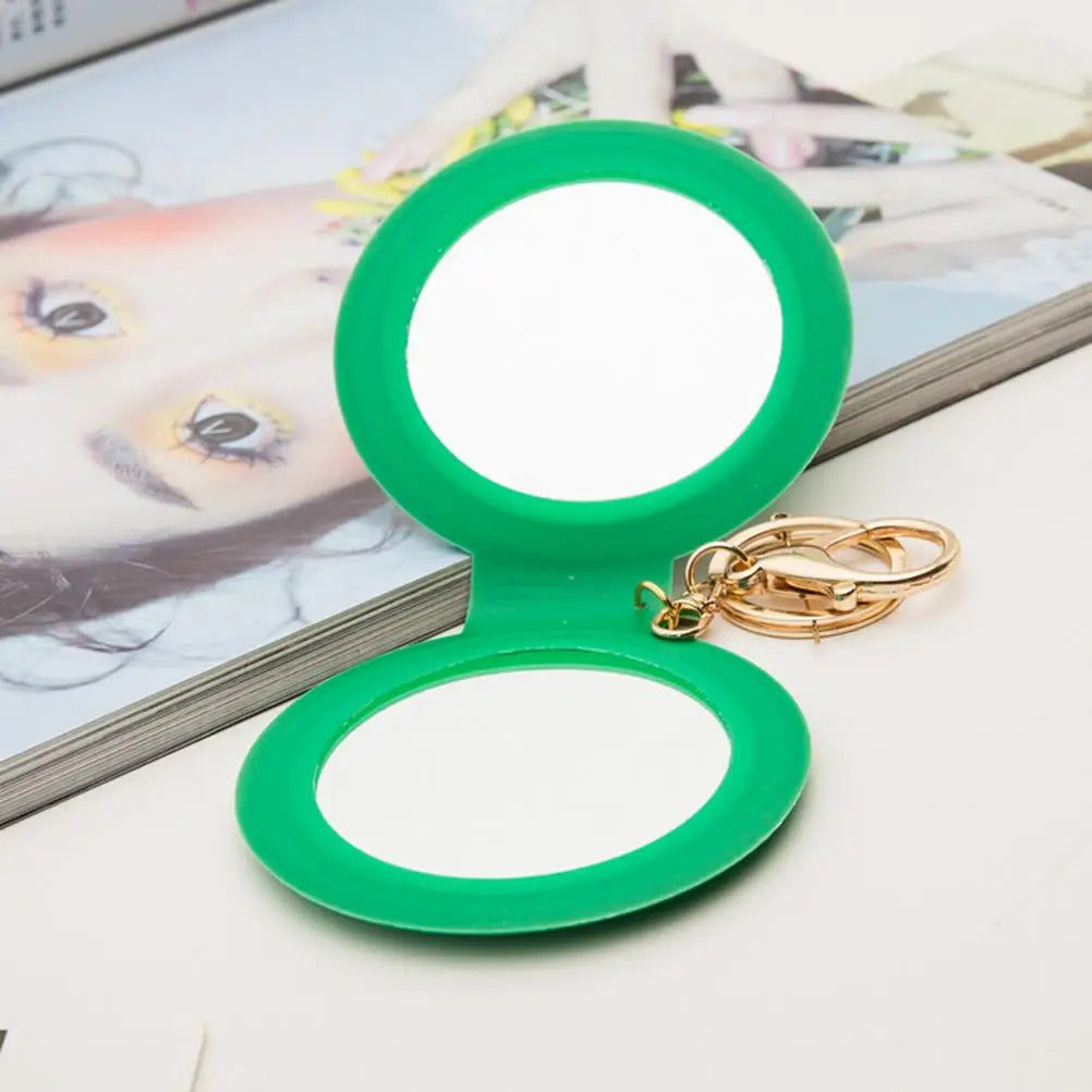 TSHOU616  Portable Candy Color Mini PU Leather Pocket Makeup Mirror Key Chain Cosmetic Compact Mirrors Double Dual Sides Girl
