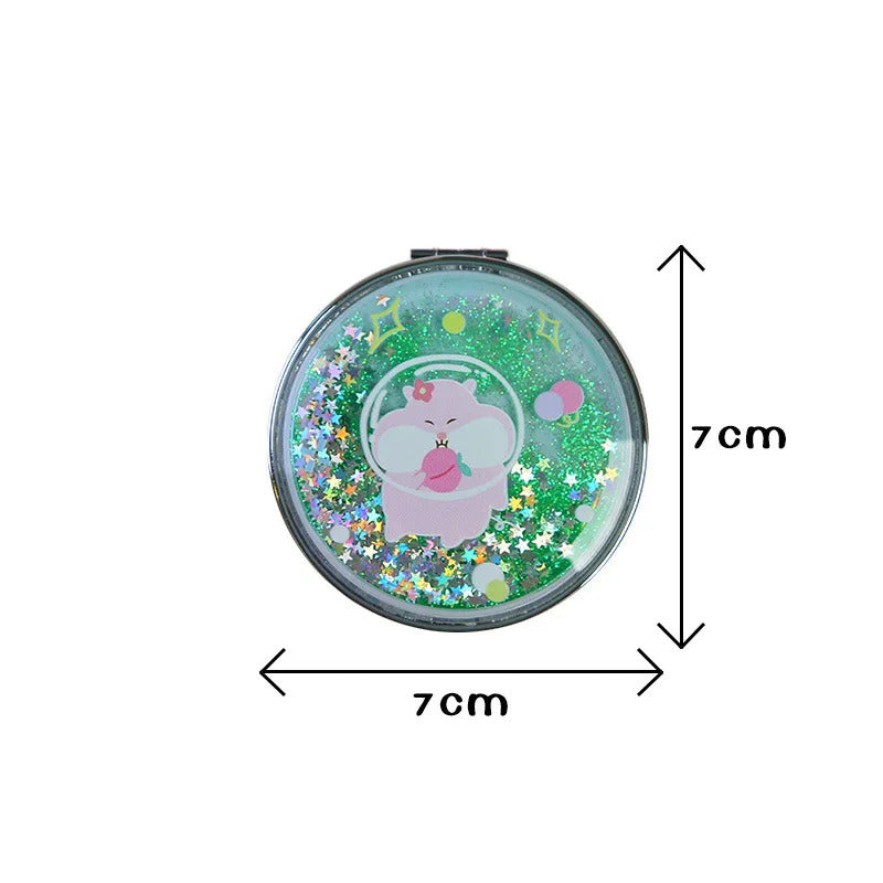 TSHOU1038  Portable Double-Sided Folding Cosmetic Mirror Girl Gift Flowing Sparkling Sand Mini Avocado Makeup Mirror Compact