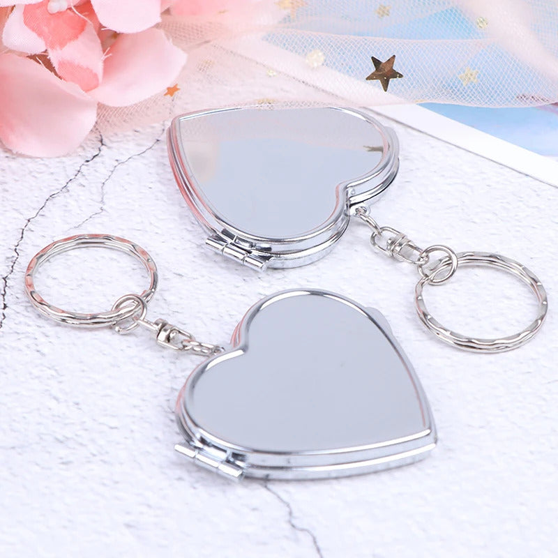 DA04 Portable Two-side Folding Make Up Mirror Mini Makeup Compact Key Chain Pocket  Mirror Women  Cosmetic Mirrors Key Ring