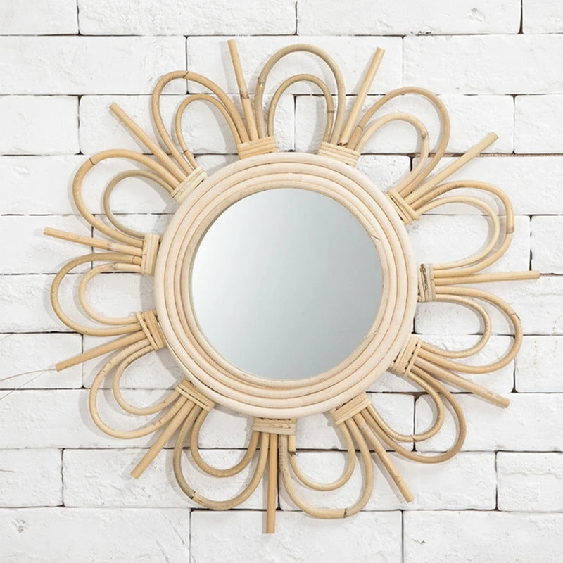 TSHOU897 Rattan Innovative Art Homestay Decoration Makeup Mirror Dressing Bathroom Wall U2JD