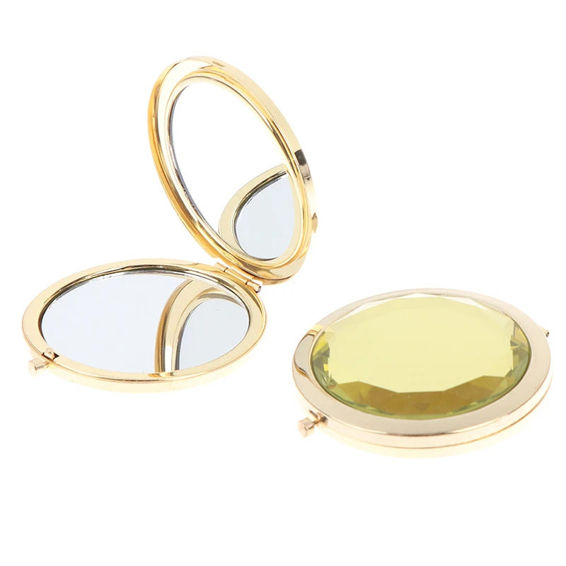 CX386 Luxury Crystal Makeup Mirror Portable Round Folded Compact Mirrors Gold Silver Pocket Mirror Making Up for Personalized