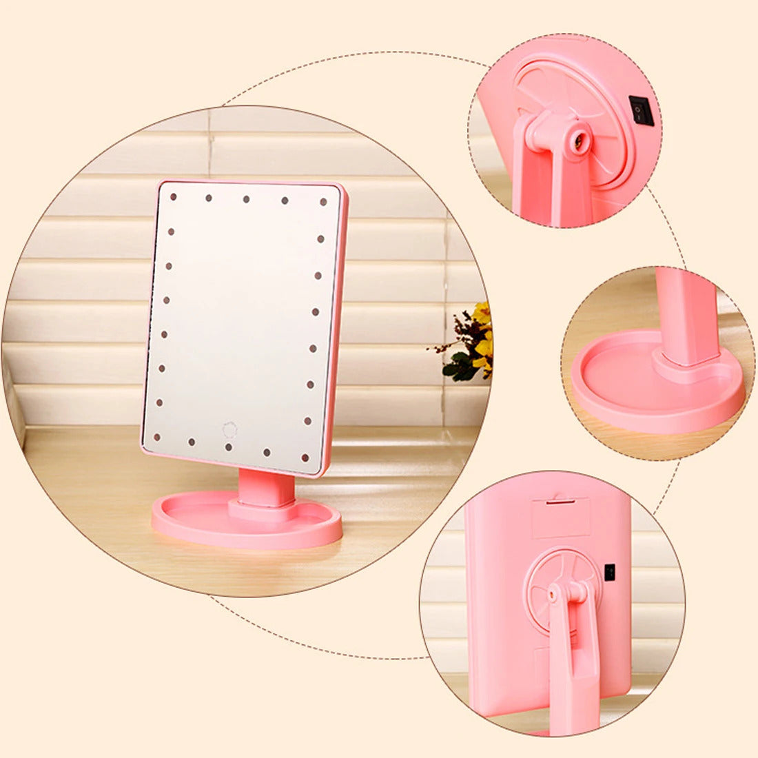 TSHOU467 storag vanity mirror 360 degree rotating mirror adjustable 16/22 LED touch screen portable touch sensor luminous mirror