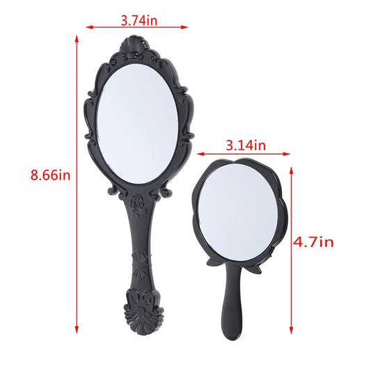 CX240  Mini Portable Vintage Cosmetic Makeup Mirror Hand Hold Oval Round Mirror Classical Rose Style Mirror Beauty Make Up Tool