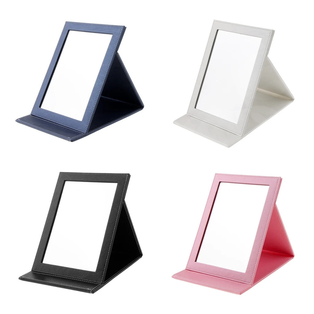 Cx15 Leather Makeup Folding Mirror Portable Compact Stand Pocket Cosmetic Mirror