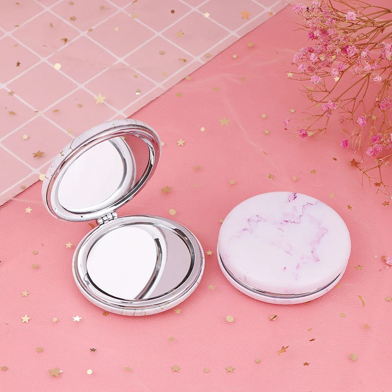 TSHOU821 Marble Pattern Portable Double Sided Mirror Foldable Pocket Makeup Mirror Women Girls Beauty Cosmetic Compact Mirror