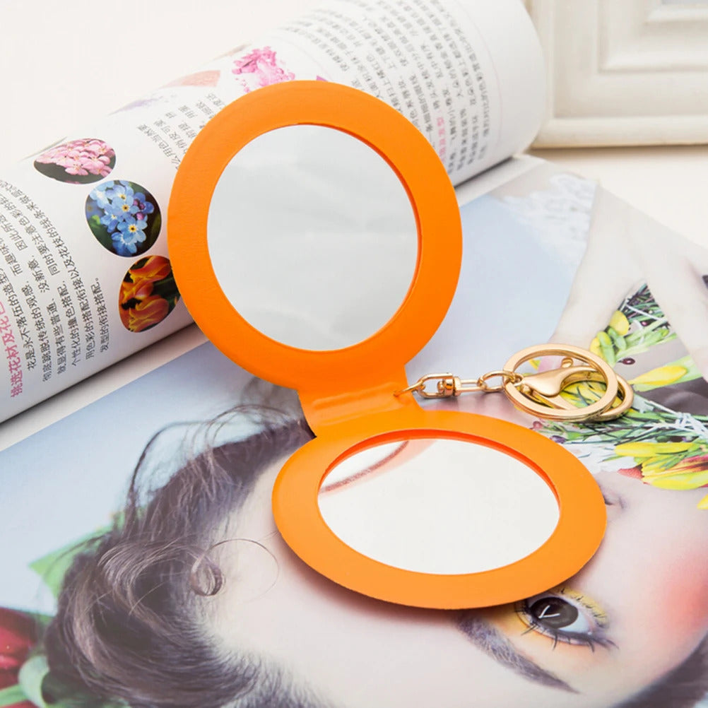 TSHOU938 Portable Candy Color Mini PU Leather Pocket Makeup Mirror Key Chain Cosmetic Compact Mirrors Double Dual Sides Frame Girl