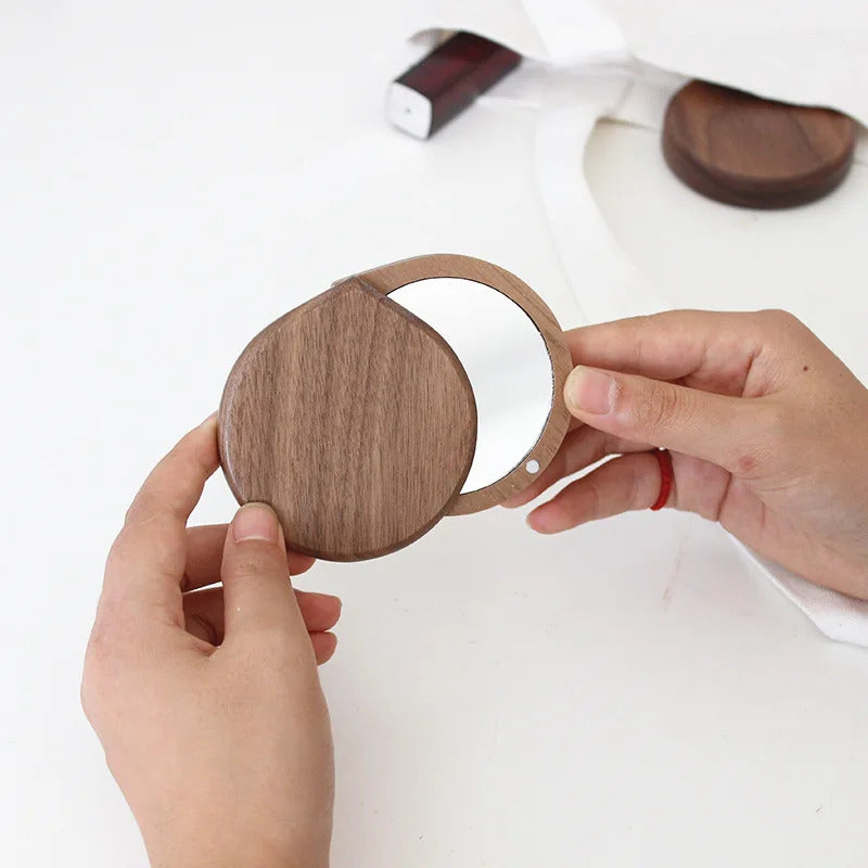CX112 Wooden Mirror Round Foldable Mirrors Japanese Style Portable Walnut Small Mirror Make Up