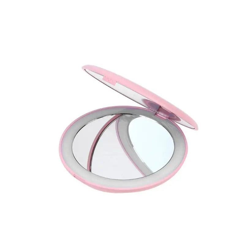 CASHOU192 LED Lighted Mini Circular Makeup Cosmetic Mirror Foldable 10X Magnifying Round Lighting Mirrors Compact Travel U2JD