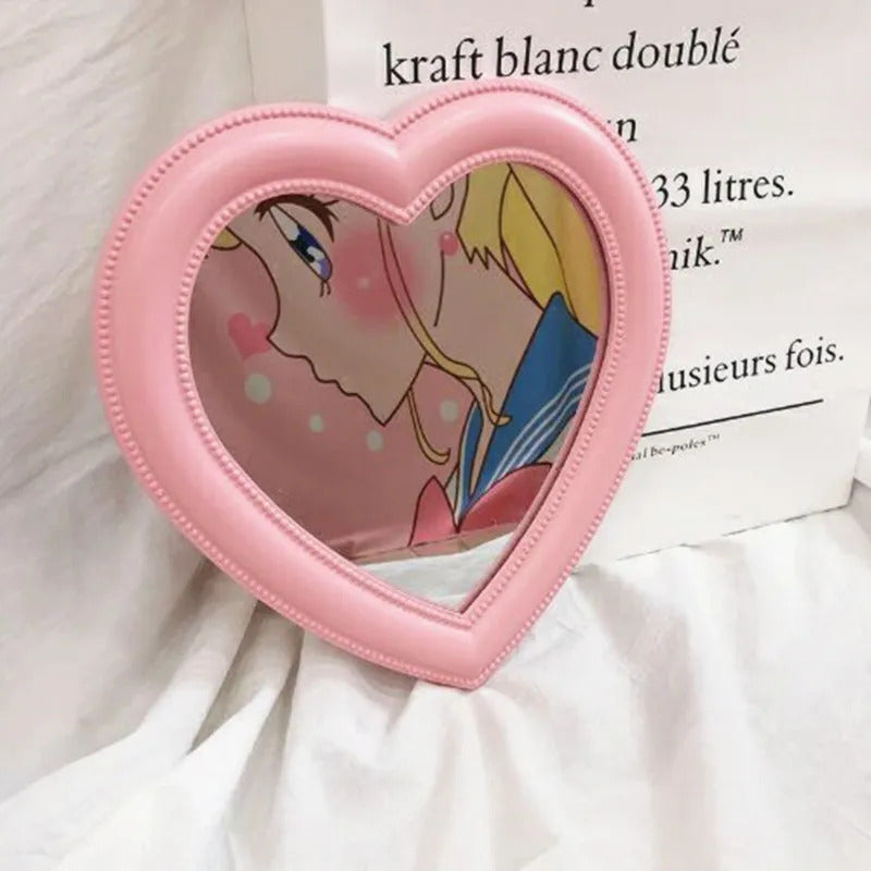 L115  Heart-shaped Mirror Makeup Mirror Desktop Vanity Mirror Wall Mounted Dual-Use Makeup Mirror Wall Decoration 27*28cm