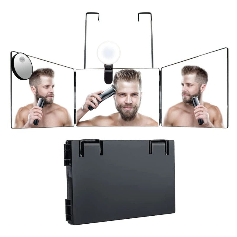 CX196 Trifold Hair Cutting Mirror with Lights 10X Magnification Self Styling Mirrors