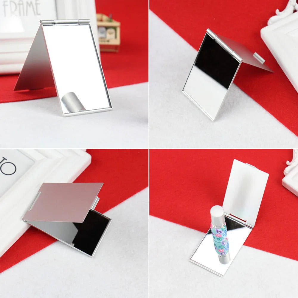 CX591 Rectangle Aluminium Alloy Cover Silver Ultra-thin Foldable Makeup Mirror 1 PC Unbreakable Pocket Cosmetic Mirror