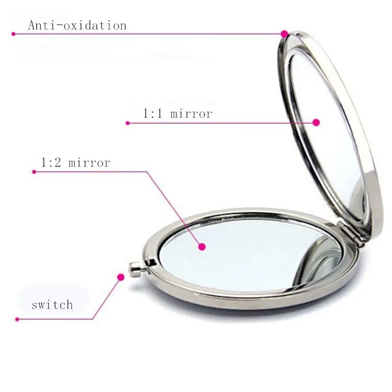 TSHOU752 Mini Round Makeup Mirror Portable Double-sided Vanity Mirror Cosmetic Mirror Makeup Vanity Foldable Pocket Mirror