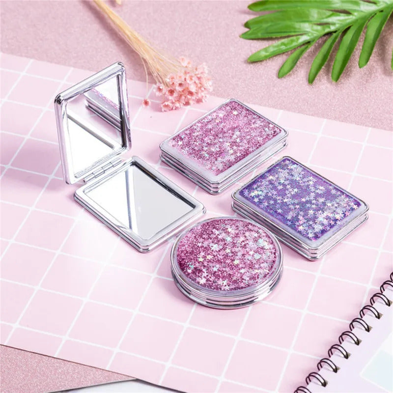 CSHOU406 Shiny Quicksand Makeup Mirror Cute Pocket Mirror Makeup Vanity Portable Foldable Vanity Mirror Hand Mirror Compact Mirrors