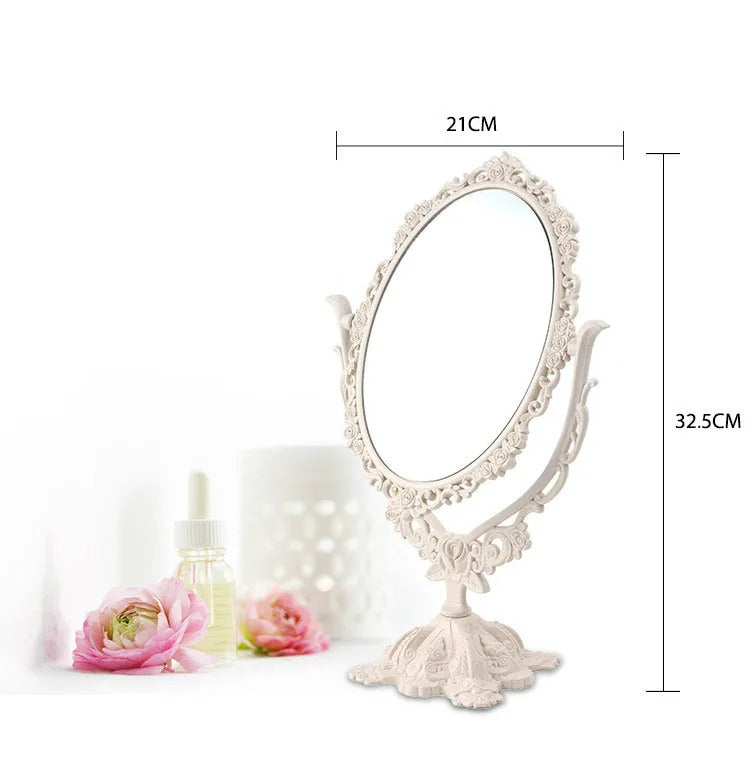 CX92 Desktop Makeup Mirror EU Style Rose Decor Beauty Tool Round Oval Heart Shape Makeup Mirror Rotatable Gothic Mirror