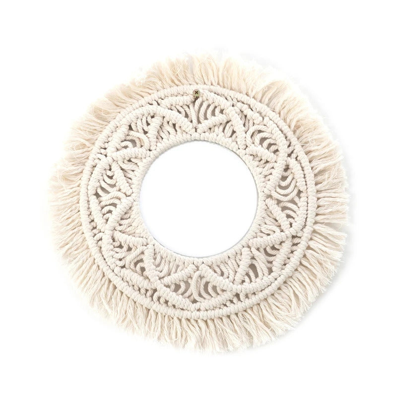 L191  Macrame Makeup Hanging Wall Mirror Handmade Tapestry Fringe Bohemia Decoration U2JD