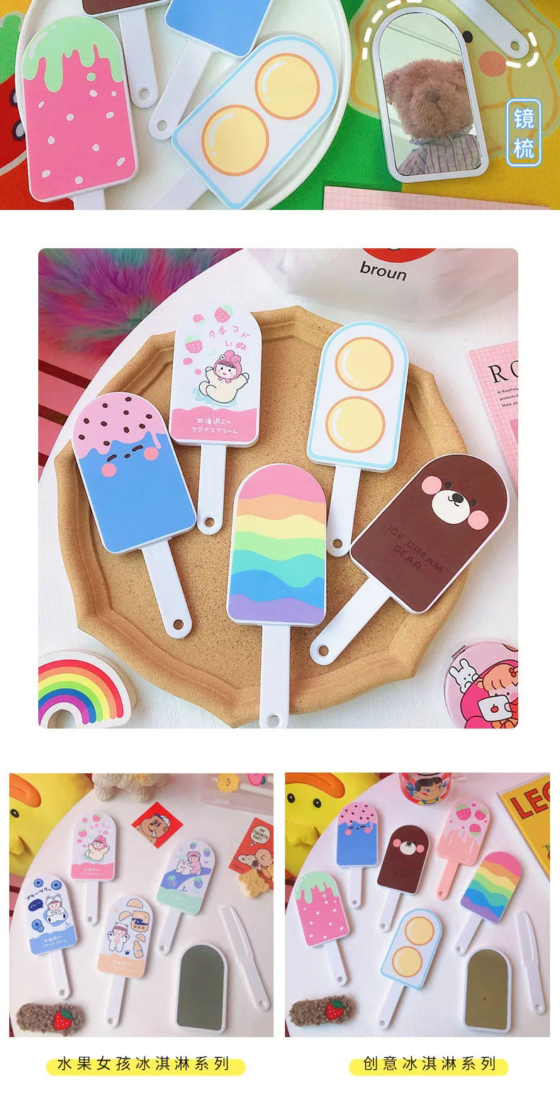 CSHOU405  Cartoon Makeup Handle Mirror with Comb Creative Design Comb Mirror Set with Handle Cute Mirror