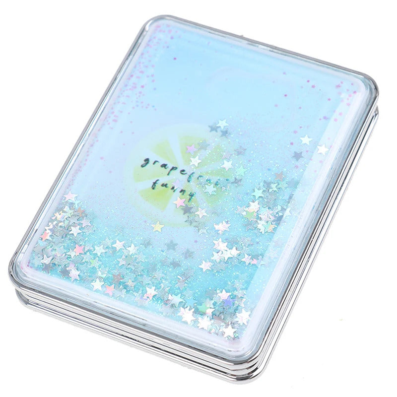 TSHOU921 Double-Sided Folding Cosmetic Mirror Mini Makeup Mirror Compact Pocket Mirror Female Gifts With Flowing Sparkling Sand