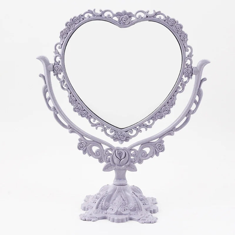 CASHOU17 Desktop Makeup Mirror EU Style Rose Decor Beauty Tool Round Oval Heart Shape Makeup Mirror Rotatable Gothic Mirror