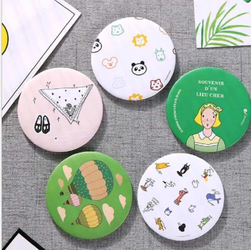 TSHOU792 Lady Portable MIni Makeup Mirror Cute Cartoon Pattern Portable Compact Pocket Mirror Women Mini Cosmetic Mirror For