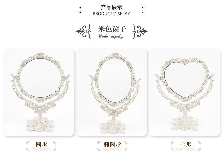 CX92 Desktop Makeup Mirror EU Style Rose Decor Beauty Tool Round Oval Heart Shape Makeup Mirror Rotatable Gothic Mirror