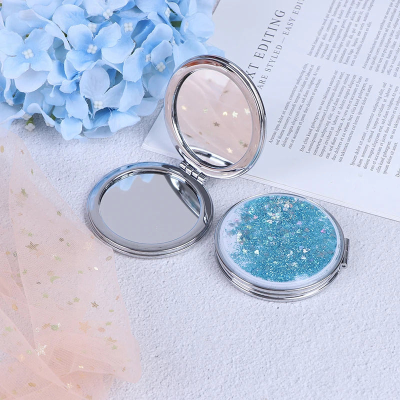 TSHOU676 Portable Mini Makeup Mirror Compact Pocket Mirror Double-Sided Folding Cosmetic Mirror Female Gifts With Flowing