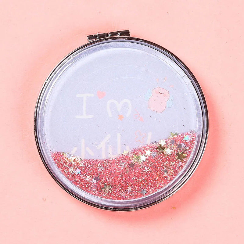 TSHOU893  Shiny Quicksand Makeup Mirror Cute Pocket Mirror Makeup Vanity Portable Foldable Vanity Mirror Hand Mirror