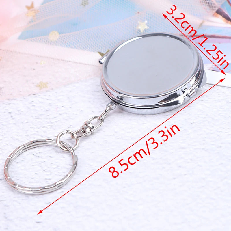 L21 1PCS Key Chain Pocket Compact Makeup Cosmetic Mirror Portable Folding Mirror With Key Ring