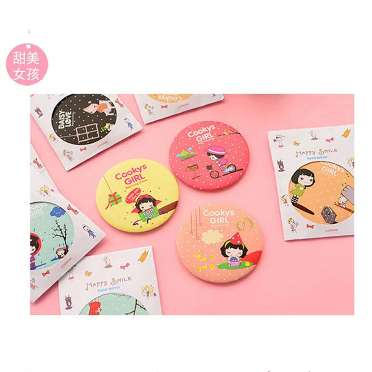 GU468  Portable Makeup Mirror Fashion Lady Cartoon Pattern Portable Compact Pocket Cosmetic Mirror Mini Cute Small Creative