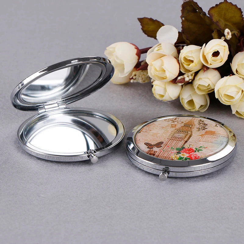 TSHOU1048 Portable Double Sides Folding Mirrors Foldable Woman Cosmetic Mini Beauty Magnifying Mirror Pocket Metal Makeup Compact
