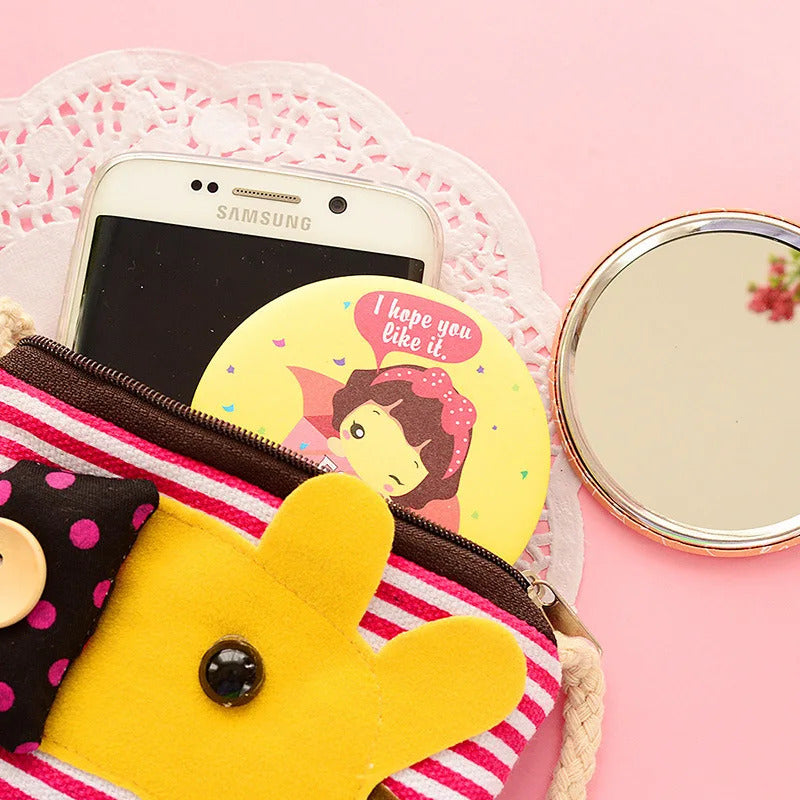 L334 Fashion Lady Portable Makeup Mirror Cartoon Pattern Portable Compact Pocket Cosmetic Mirror Mini Cute Small Creative