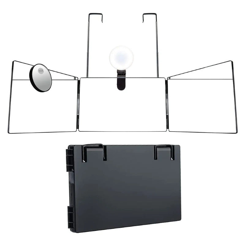 CX196 Trifold Hair Cutting Mirror with Lights 10X Magnification Self Styling Mirrors