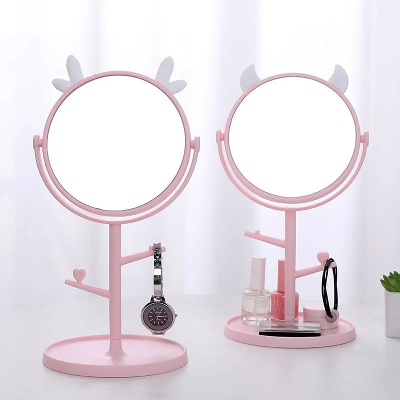 CX226  Makeup Mirror Table Desktop Countertop Base Use for Bathroom Travel Ordinary Pink Cat Ear Mirror